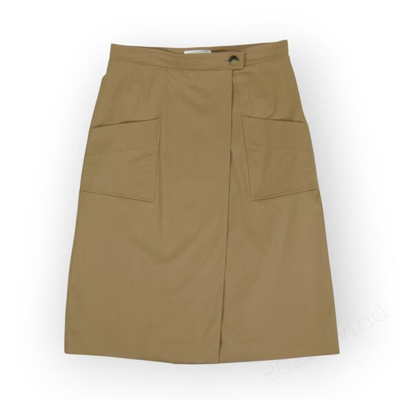 10/42 BA&SH Bastien CottonBlend ALine Wrap Midi Skirt Camel PatchPockets - Picture 4 of 14